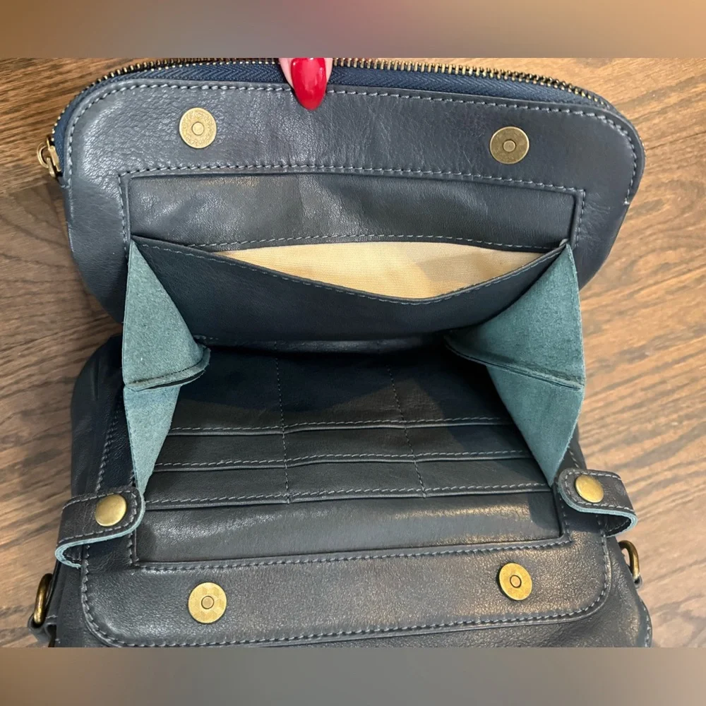 Minooy NEVER USED navy Bali Three-Layer Leather Crossbody Shoulder & Clutch Bag